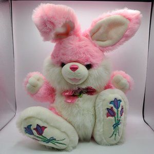 Dan Dee Pink Bunny Rabbit Plush Hoppy Hopster Embroidered Flowers 24 Inch